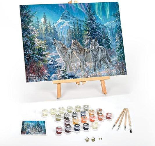 Ledgebay DIY Paint by Numbers Kit for Adults Framed Canvas Beginner to Advanced Paint by Numbers Kit Kits Include Acrylic Paint Set Brushes Tabletop Easel (Moonrise Song 16" x 20" Framed)