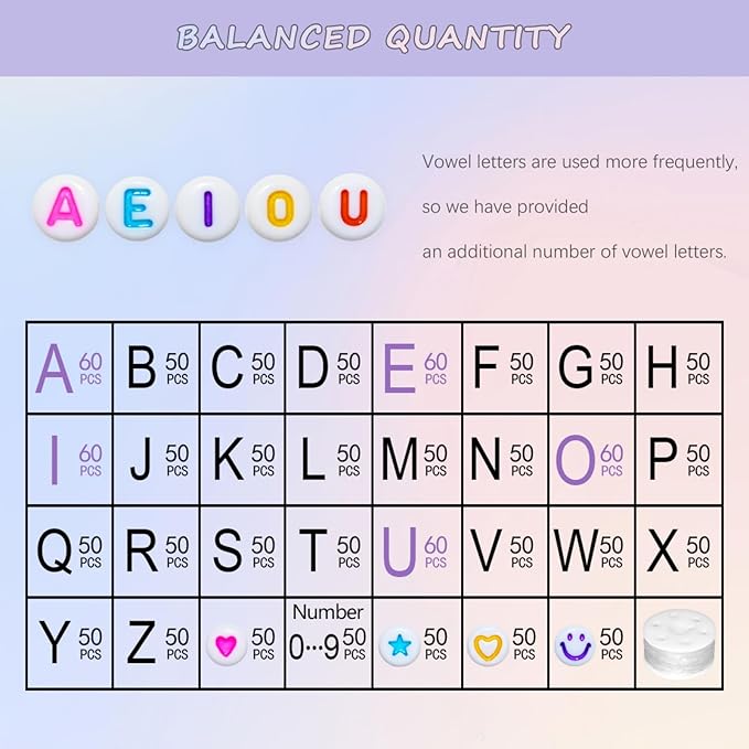 1600pcs Colorful Letter, Star, Heart, Number, Smiley Face Beads and Elastic String 7x4mm Alphabet Beads 31 Styles for Jewelry Making