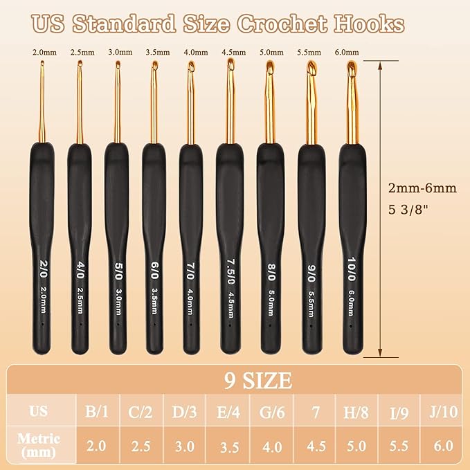 Aeelike 31pcs Crochet Hook Set, Classic Navy Crochet Needles Ergonomic with Grips for Arthritic Hands, Crocheting Kit with Knitting Supplies & Black White Case, Ideal Gift for Hand Beginner Lover