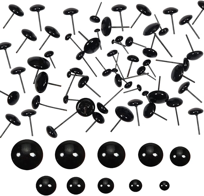 TOAOB 100pcs Black Glass Eyes Kits 3mm to 12mm Assorted Sizes for Crafts Needle Felting Bears Dolls Decoys Sewing