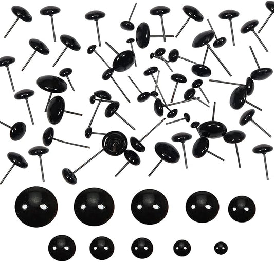 TOAOB 100pcs Black Glass Eyes Kits 3mm to 12mm Assorted Sizes for Crafts Needle Felting Bears Dolls Decoys Sewing