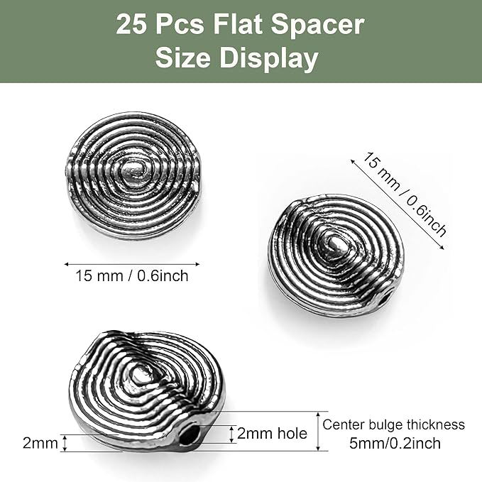 Tibetan Silver Stripe Spacer 15mm Flat Beads for Jewelry Making Supplies Adults Small Seed Bead for Necklace Earring Bracelet Making Kit Bulk 25 Pcs