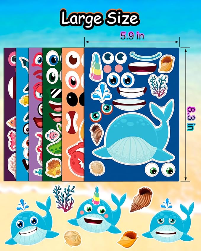 smilinfit 36 sheets stickers for kids toddlers party favors, mixed animals make a face stickers goody bag stuffers, crafts for kids activities classroom supplies school teacher must haves