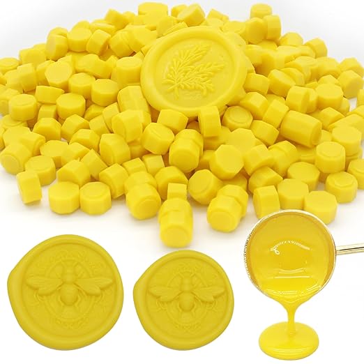 250pcs Wax Seal Beads Yellow, Andotopee Premium Sealing Wax Beads for Stamp Seals, Octagon Seal Stamp Pellets Refill Pack for Wedding Invitation, Letter Envelope, Scrapbook DIY Crafts (Yellow)
