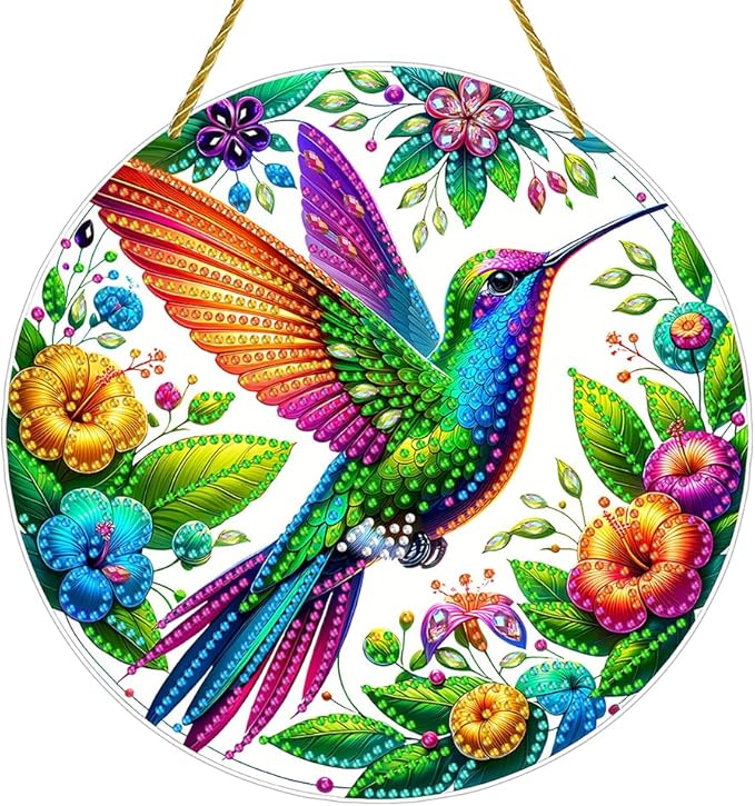 POETRYDRAW DIY Hanging Diamond Art Pendant Kit Bird, Special Crystal Diamonds Painting Ornament for Adults, 5D Diamond Art Suncatchers Double Sided Board Gem Painting Box Kit