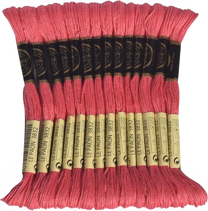 LE PAON Embroidery Floss, 14-Pack Six Strands 100% Long Staple Cotton Embroidery Thread, 8.7-Yard，Color Number：3832, Medium Raspberry