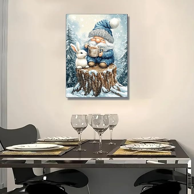 DIYDECORFUN Gnome Diamond Art Kits for Adults,5D Diamond Art Painting for Beginner,Full Round Drills Winter Forest Painting with Diamonds,DIY Crafts Rabbit Gem Art for Wall Decor 12 X 16 in