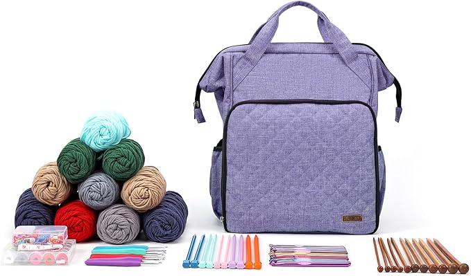 HOMEST Crochet Bag Organizer, Large Capacity Yarn Storage, Knitting Bag for Carrying Projects, Crocheting Hooks, Suppliers, Needles and Accessories, Purple
