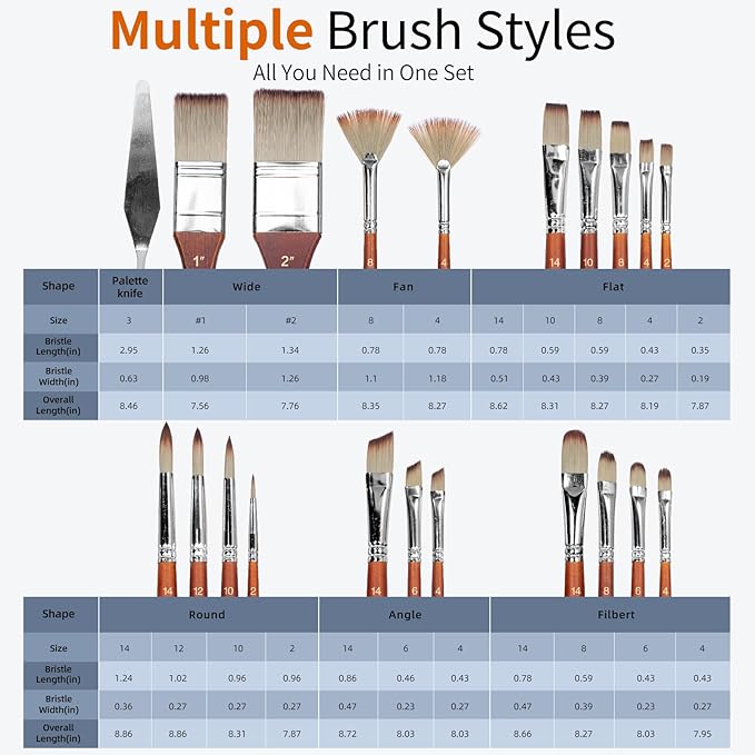 22PCS H&B Paint Brush Set, Travel Watercolor Acrylic Painting Brushes with Canvas Roll & Palette Knife, Professional Artist Brush Kit for Oil, Acrylic Canvas Paintings (Brown)