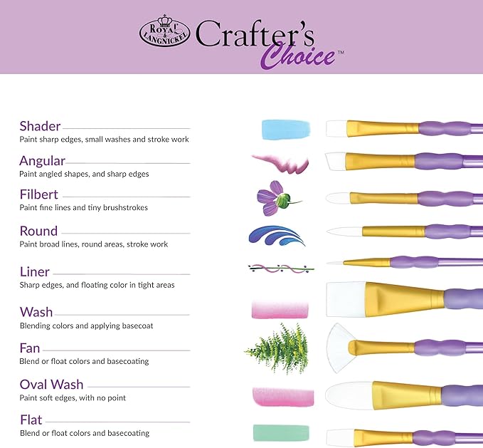 Royal & Langnickel Royal and Langnickel Crafter's Choice Flat Taklon Variety Brush Set - White (Pack of 7)