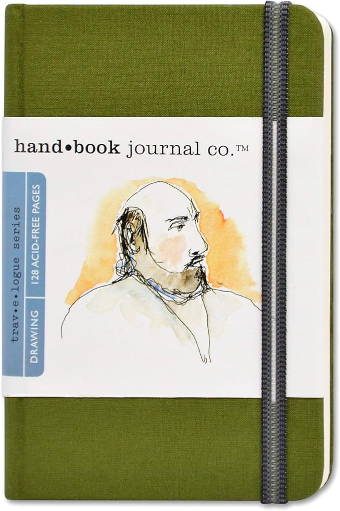 Speedball Travelogue Pocket Portrait Sketchbook - 5.5" x 3.5" Artist Journal, 128 Sheets Buff Drawing Paper, Cadmium Green Cover