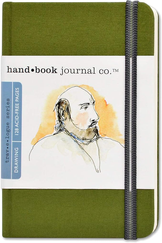 Speedball Travelogue Pocket Portrait Sketchbook - 5.5" x 3.5" Artist Journal, 128 Sheets Buff Drawing Paper, Cadmium Green Cover