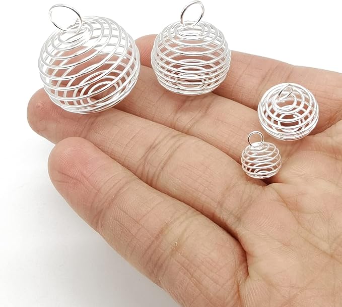 60PCS Spiral Bead Cages Pendants with 60PCS Chains Silver Plated for Jewelry Making Crafting Findings(8mm,14mm,20mm,25mm)