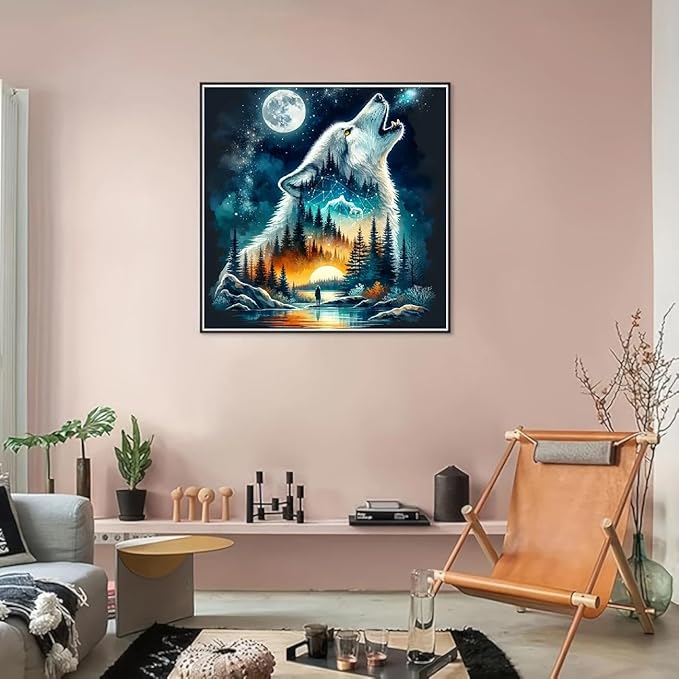 STGLCR Wolf Diamond Art Kits for Adults, Wolf Moon Diamond Painting Kits for Adults Beginners, DIY 5D Forest Diamond Painting with Round Gem Art Kits for Adult for Gift Home Wall Decor 12x12 Inch