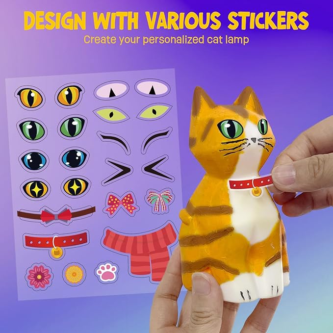 paint your own cat lamp kit, arts and crafts for kids ages 8-12, art supplies painting kit for kids 6-12, cat night light toys girls boy birthday christmas gifts for kid ages 3 4 5 6 7 8 9 10 11 12+