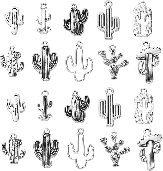 DanLingJewelry 100Pcs 10 Styles Tibetan Tropical Cactus Charms Summer Desert Plant Charms for Earring Necklace Bracelet Making