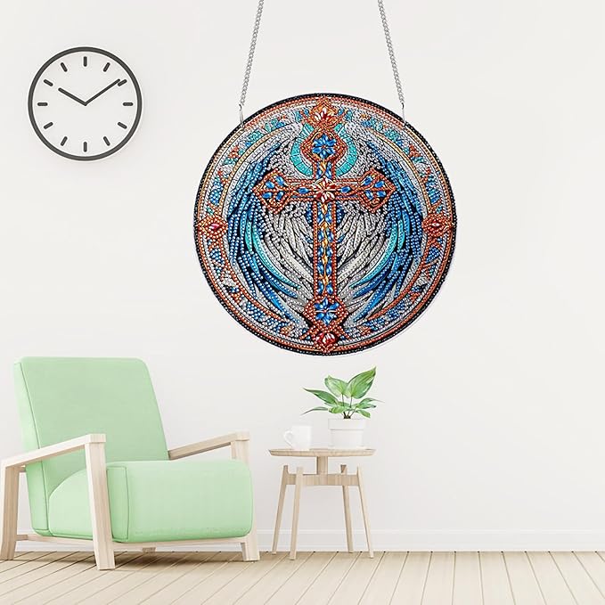 NQRSBUI DIY Hanging Diamond Art Kits for Adults, Cross Double Sided Diamond Art Painting Suncatchers Pendants, Crystal Gem Craft Painting Kit for Home Garden Wall Decor Gift (Cross)