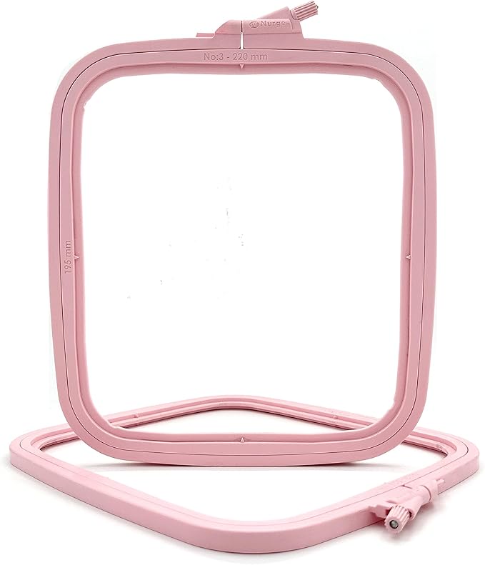 nurge square embroidery hoop - plastic cross stitch frame for needlepoint & embroidery - adjustable craft hoop - pink - no:3 (medium)