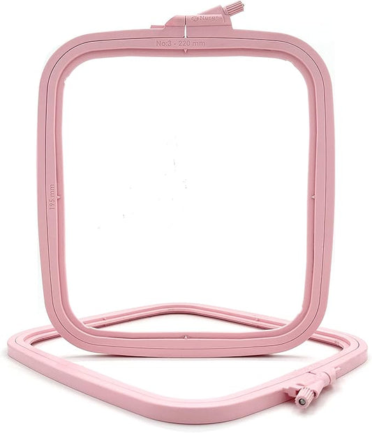 nurge square embroidery hoop - plastic cross stitch frame for needlepoint & embroidery - adjustable craft hoop - pink - no:3 (medium)