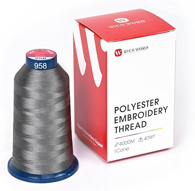 Poolin Embroidery Machine Thread Richword Selected Grey 4000M 40WT Polyester Embroidery Thread – Smooth, Strong Single Spool for Home & Commercial Machines 0958