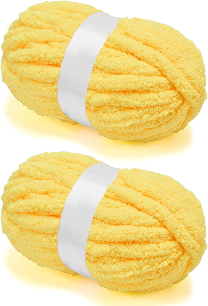 Chunky Chenille Yarn for Crocheting/Arm Knitting, Super Soft Jumbo Knit Blanket Yarn Yellow 2 Pack (32 yds, 8.5 oz Each Pack)