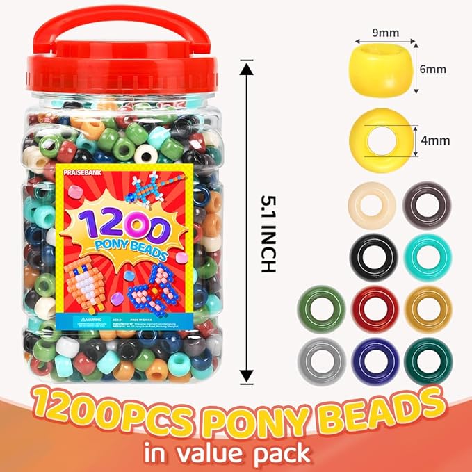 praisebank pony beads, 1200pcs 6x9mm, wholesale beads, bracelets jewelry making, arts & crafts(earth-tone)
