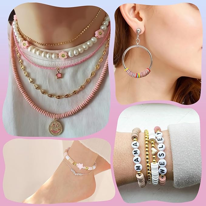 DUQGUHO Clay Beads kit for Adults 3340 Pcs, Friendship Bracelet Beads 6mm, Pink Beads for Bracelets, Jewelry Making Kits for Jewelry DIY