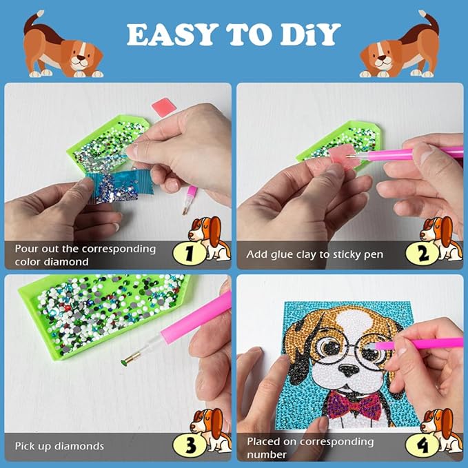 Labeol Diamond Art Kits for Kids Crafts for Girls Ages 6-8-10-12 Easy to DIY Creative Diamond Art Sticker Craft by Numbers Kits for Kids and Adult Beginners (4 Pack Classic)