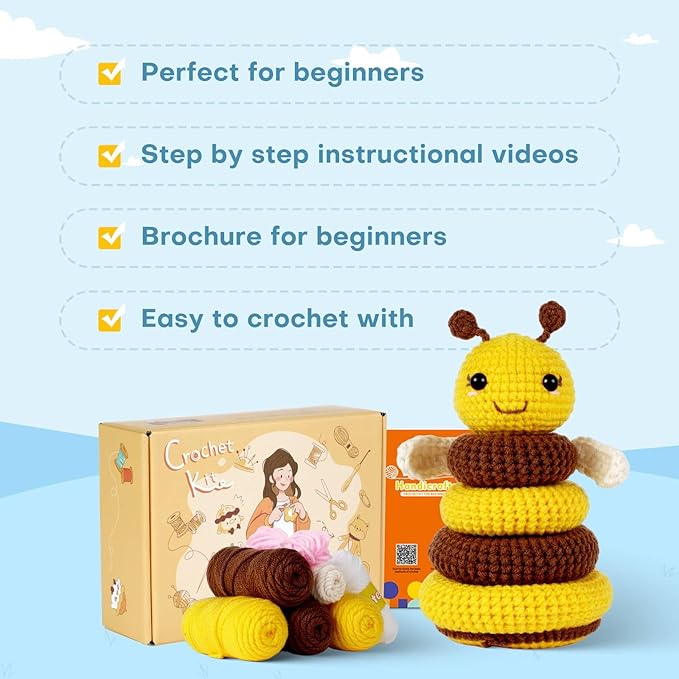 YESJOLI Crochet kit for Beginners, Crochet Animal Kits,Crocheting kit for Starters with Step-by-Step Video, Beginner Crochet kit for Adults Women, Crafts bee