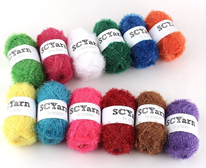 for Scrubbies 12 Skeins Bonbons Yarn Assorted Colors 100% Polyester for Dishcloths Crochet and Knitting Project - Total 984 Yards Craft Kit (Rainbow)