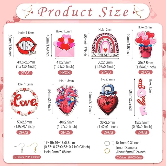 Elecrelive Valentine Earring Making kit 16pcs Wooden Dangle Charms Big Wood Pieces & 40pcs Earring Hooks 40pcs Jump Rings for Women Pierced Earrings Mother's Day Gift