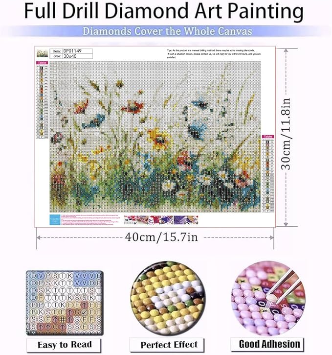 WUDWL Square Diamond Painting Kits Square Drill Diamond Painting,Square Diamond Art,Wild Flower DIY Gem Art Kits for Adults and Crafts for Gifts and Home Wall Decor 12x16inch