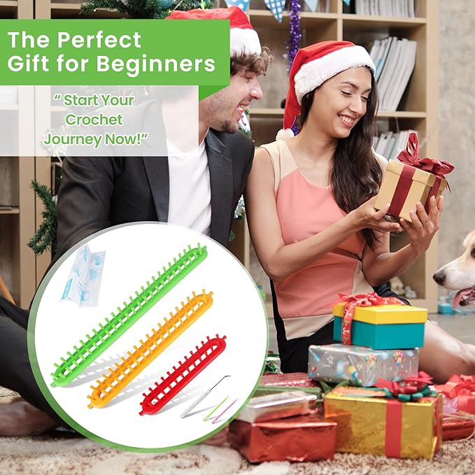 Katech 3 pcs Rectangle Knitting Looms Kit Sparse Pegs Loom Knitter Different Sizes Colorful Plastic Weaving Looms Set DIY Yarn Weaving Kits with a Crochet Hook and Needle (Color is Random)
