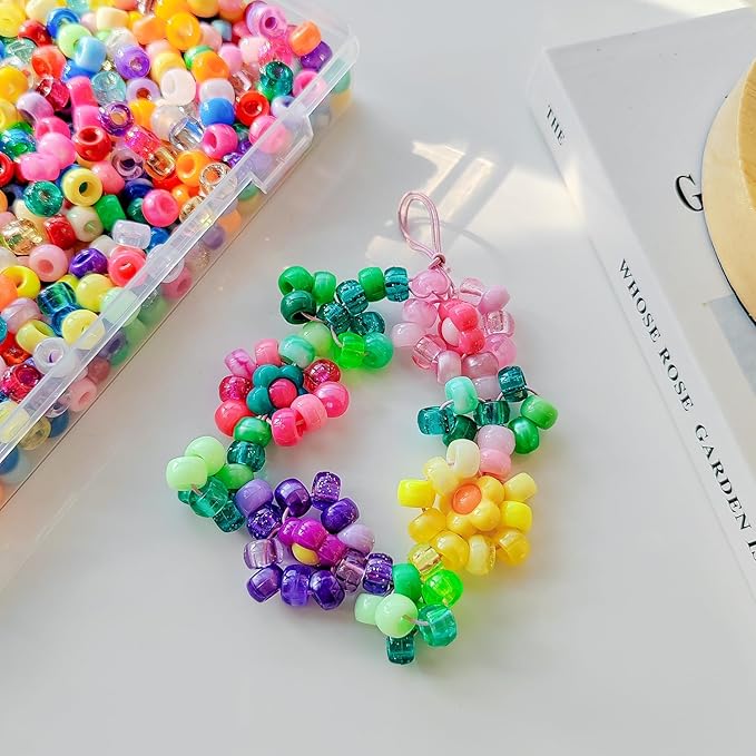 Plastic Pony Beads for Jewelry Making, 1200 Pieces, Multi-Color, 0.35 x 0.22 inch, DIY Craft Beads for Bracelets and Hair Braids (Mixed Color)