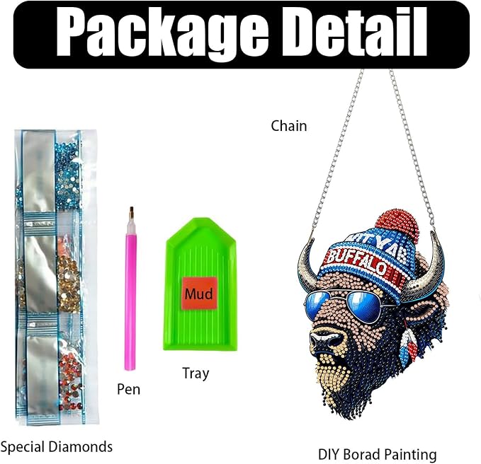 DIY Diamond Art Hanging Kit for Adult,Acrylic Diamond Art Painting Window Pendants Home Garden Wall Hanging Kits Hanging Ornament,Football Style (Buffalo Blue)