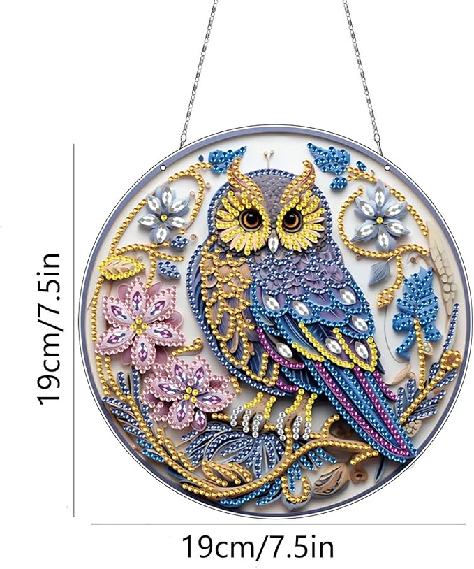 Generic DIY Hanging Diamond Pendant Special Shaped Crystal Diamond Art Painting Ornament Single Sided for Window Home Garden Wall Door Decor-Owl