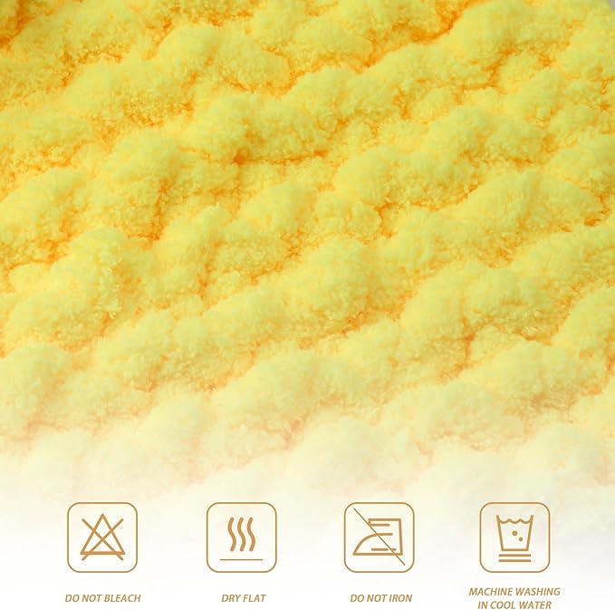 Chunky Chenille Yarn for Crocheting/Arm Knitting, Super Soft Jumbo Knit Blanket Yarn Yellow 2 Pack (32 yds, 8.5 oz Each Pack)