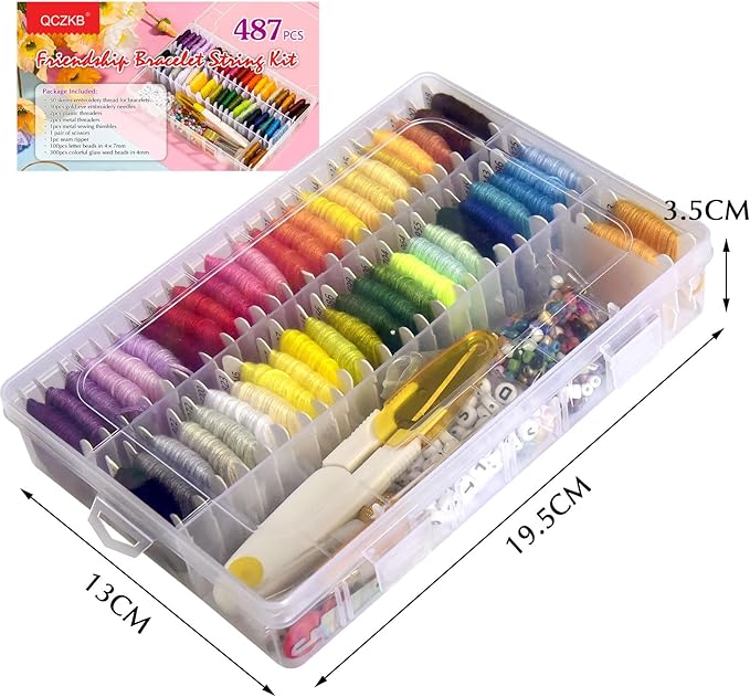 400+Pcs Friendship Bracelet String Kit String Bracelet Making Kit with 50 Skeins Embroidery Floss Cross Stitch Thread, 400Pcs Friendship Bracelet Beads, 37Pcs Embroidery Tools and Storage Box