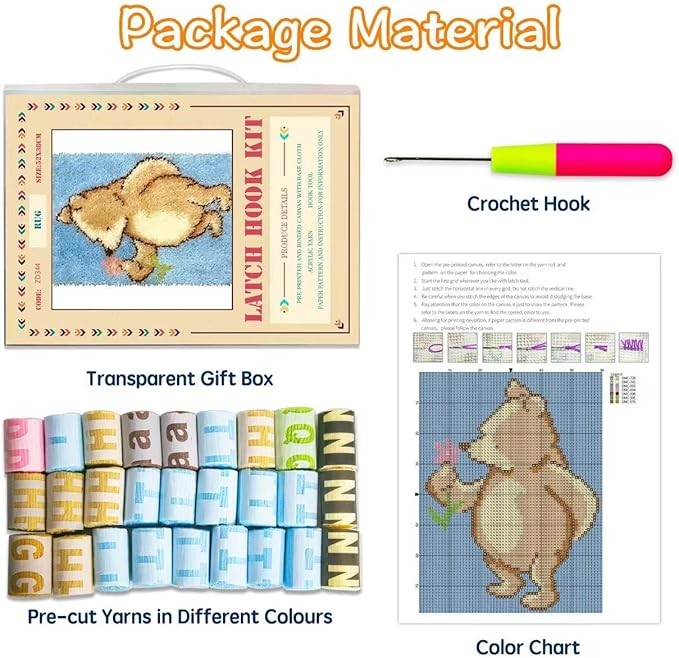 GLAECYY Hook Rug Kits,Bear Rug Making Kits and Adults Beginners Needlework Embroidery DIY Craft Rug Hook Rugs Kits for Home Decoration 20" X 15"