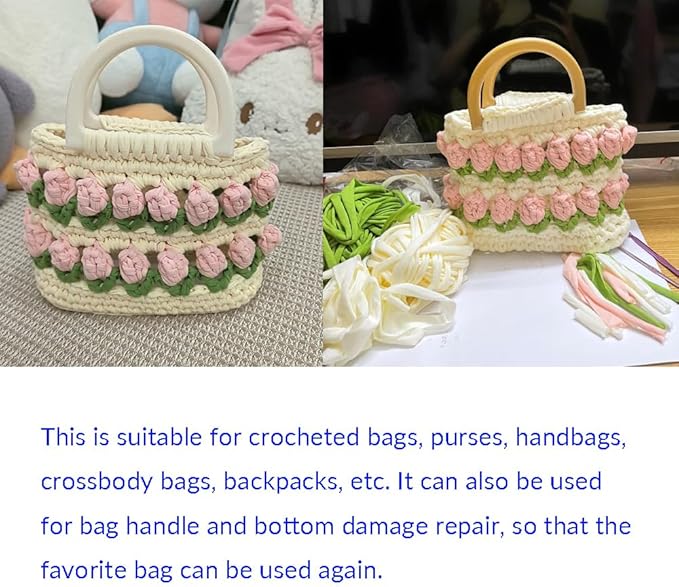 4 Pcs Leather Crochet Bag Bases, 8 Pcs D Shape Purse Handles with 2 Size Crochet Hooks for DIY Bags Craft Making