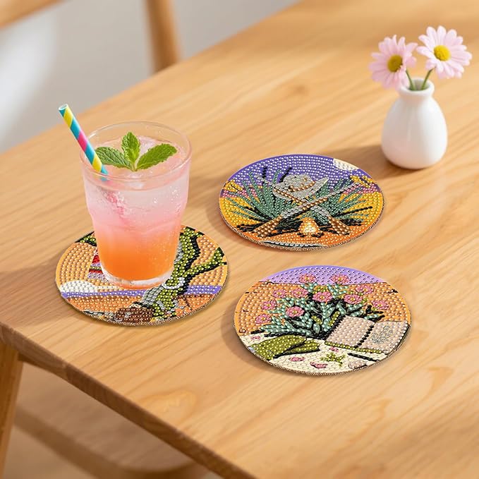 8 Pcs Desert Diamond Art Coaster Kits with Holder,Diamond Painting Coasters for Adults Beginners,Home Decor Abstract,Fun Gifts for Women