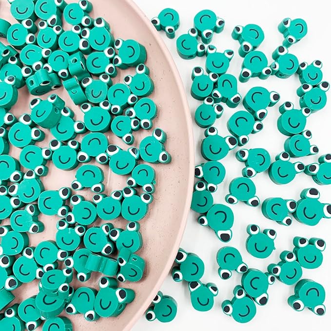 100Pcs Frog Polymer Clay Loose Spacer Beads, 10mm Cute Beads Charms for Women DIY Hair Clip Necklace Bracelet Jewelry Earring Handmade Craft Making
