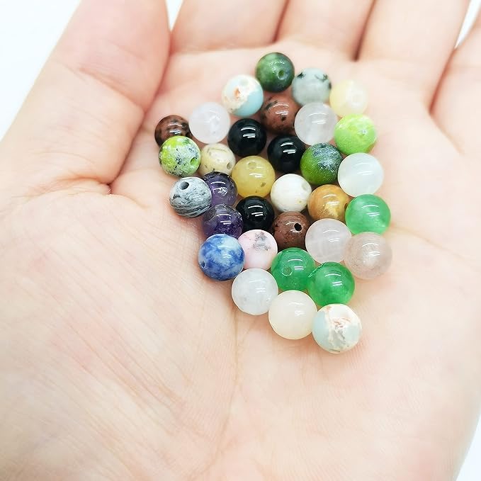 720pcs 6mm Natural Round Stone Beads Gemstone Beading Hole Size 1mm Crystal Energy Stone Healing for Bracelet Necklace Earrings Jewelry Making(24 Colors-1,6mm)