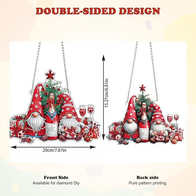 HEIBAGO Gnome Diamond Art Hanging Kits for Adults Kids, 5D Special Shaped Crystal Diamond Painting Kit, DIY Pattern Window Pendant Gem Art Kit for Home Wall Decor 8.3 x 8.3 Inch