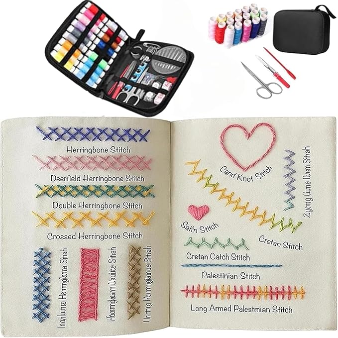Cekomady 2026 Upgraded Embroidery Stitch Book Kit, 106 Patterns with Tools & Tutorials, 86 PCS Beginner Embroidery Kit, Portable All-in-One Hand Embroidery Book for Adults & DIY Craft Lovers (1Set)