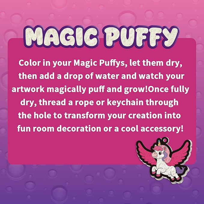 MZYTOZA 3D Art Kit Aqua Magic Puffs Princesses & Unicorns, Stocking Stuffers, 15 Mess-Free Paint by Number Craft for Kids, Christmas Gift Idea & Stocking Stuffer, Art Projects with Puff Markers