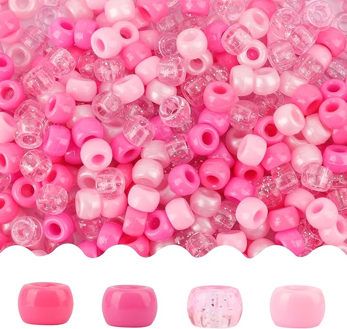 pony 4000 pcs beads for bracelets, hair braids & jewelry making - plastic craft beads for kids & kandi jewelry (pink color scheme)