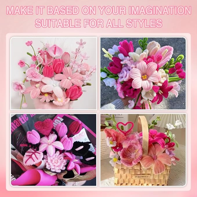 985-Pieces Pink Floral Craft Kit with Pipe Cleaners, Flower Stems & Stamens - Complete DIY Flower Making Set for Art Projects, Party Decorations & Gift Wrapping