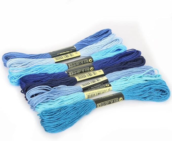 8Pcs 7.5m Blue Cotton Stitch Embroidery Thread Floss DIY Friendship Bracelets Floss Craft Sewing Skeins Fashion Embroidery Floss for Arts, Crafts and Sewing