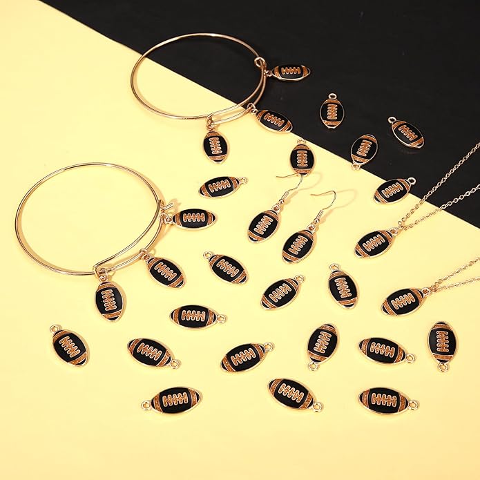 NVENF 30PCS Football Charms for Jewelry Making, Enamel Football Charms for Bracelet Necklace Earrings Making, Red Black White Blue Purple Orange Game Day Football Charm Bulk